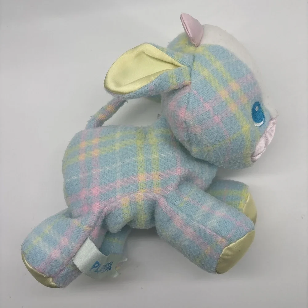 PLAYSKOOL Snuzzles Blankies Cow Plush Pastel Plaid Kawaii CLEAN VTG 80s‎ Satin